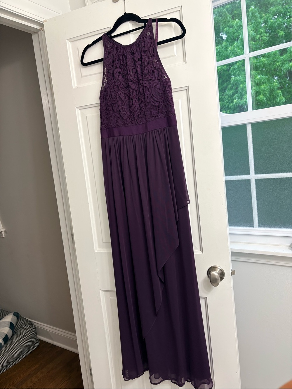 Adrianna Papell High Neck Lace & Chiffon Gown – Plum Purple – Size 4